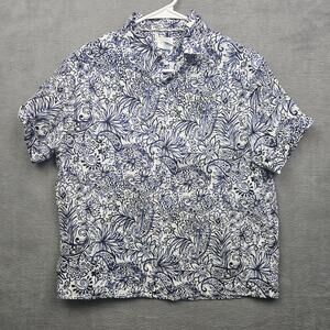 Sigrid Olsen Linen Button Up Shirt Blue White Floral Women’s Small Coastal